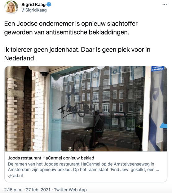 Ook Kaag deelt het AD-artikel dat beweert dat er alle keren "Find Jew" stond