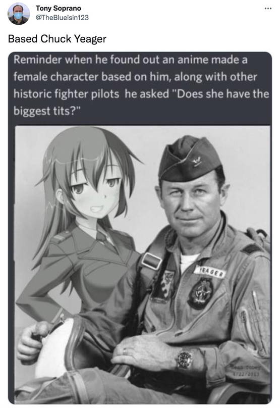 Hier wil Chuck Yeager (overleden op 7 december 2020) niks van weten Hier wil Chuck Yeager (overleden op 7 december 2020) niks van weten