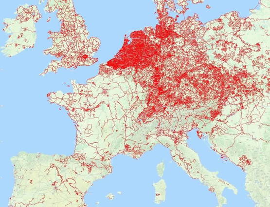 Fietspadenkaartje van Europa