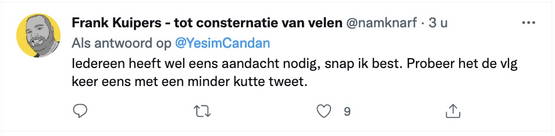 Man plaatst kutte tweet