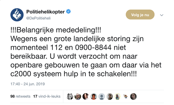 Gelukkig houdt ook de politieheli z'n gemak