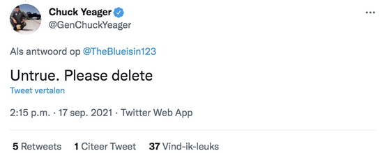 Hier wil Chuck Yeager (overleden op 7 december 2020) niks van weten Hier wil Chuck Yeager (overleden op 7 december 2020) niks van weten