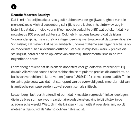 Volkskrant plaatst reactie Maarten Boudry onder stuk Michiel Leezenberg