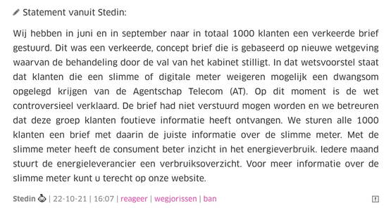 Stedin is een reaguurder!!!