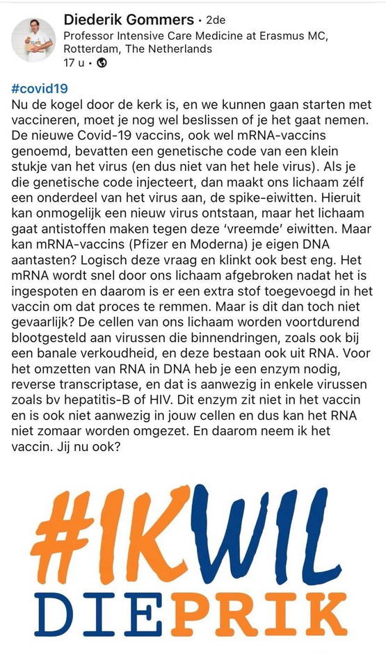 Gommers: "Ik heb superveel respect voor vaccins"