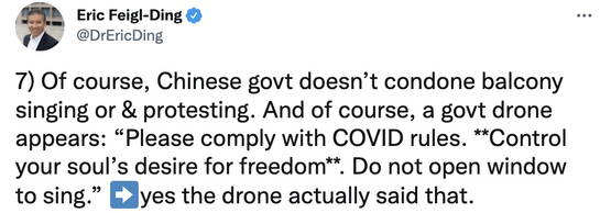 LOL. Drone: "Control your soul’s desire for freedom. Do not open window to sing”