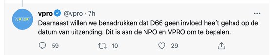 VPRO tweet over uitzenddatum: