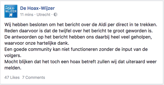 Update: Hoax-Wijzer trekt eigen hoax in