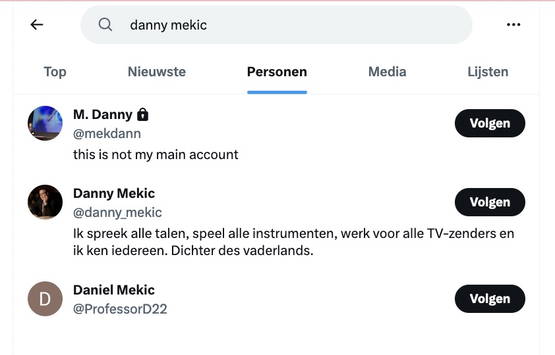 Het account @DannyMekic is niet vindbaar