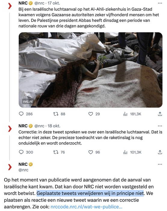 NRC 18 oktober: "Geplaatste tweets verwijderen wij in principe niet"