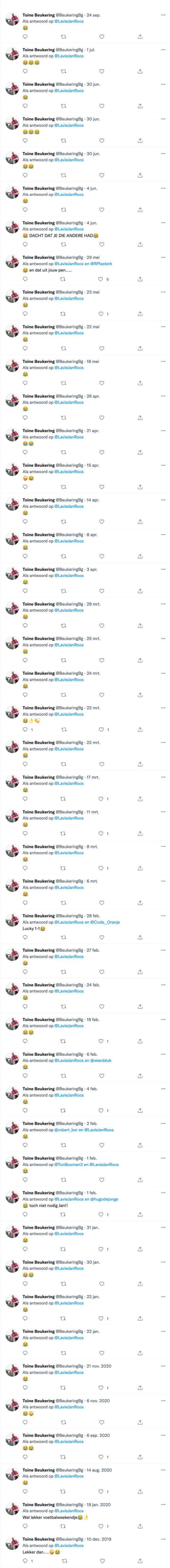 BONUS: Alle lachende emoji van Toine Beukering aan Jan Roos