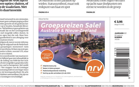 Deze advertentie staat op de VOORPAGINA van dezelfde Volkskrant