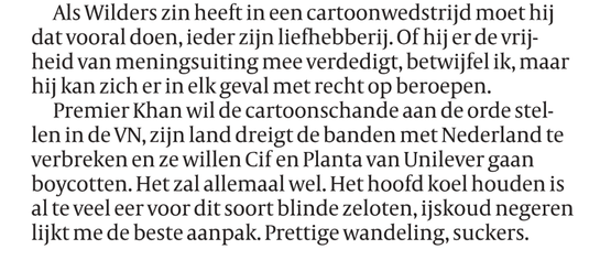 Bert Wagendorp in de Volkskrant vandaag