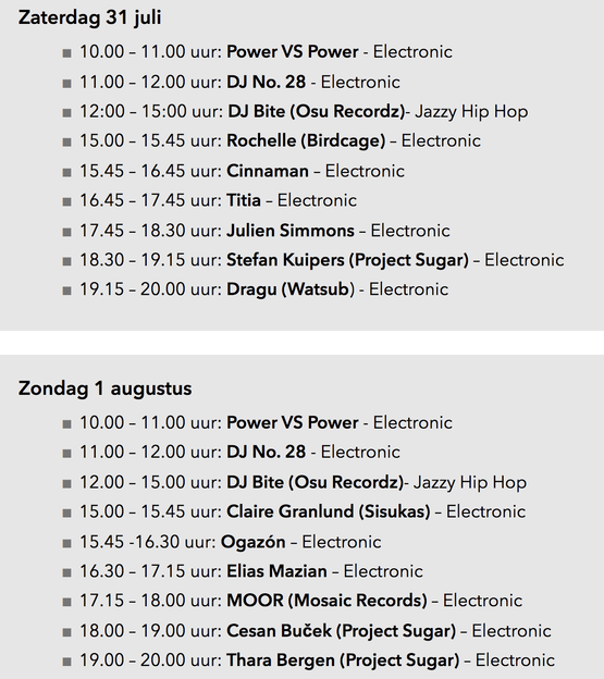 De line up afgelopen weekend