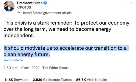 Ja Biden zegt en tweet het toch gewoon letterlijk zelf?