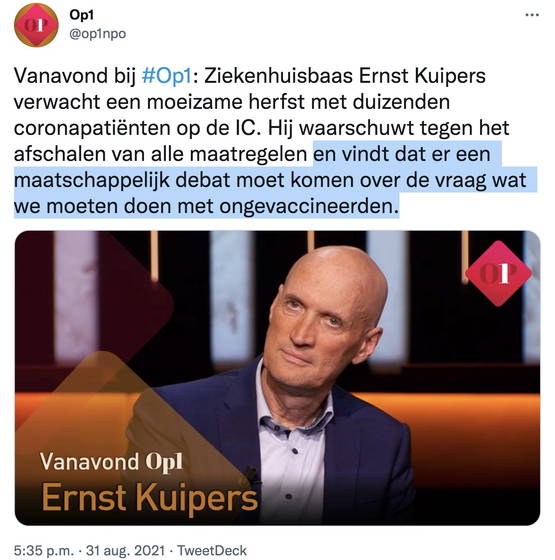 "Wat te doen met ongevaccineerden?" Wat dacht je van helemaal niks, engnek