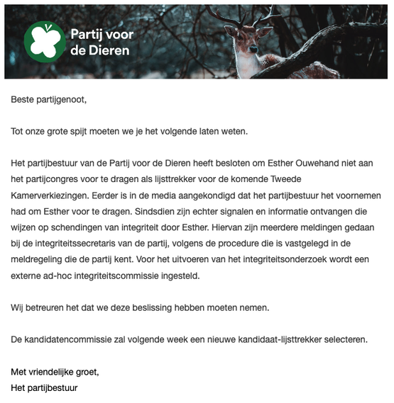 Mail van het bestuur aan de leden