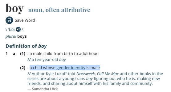 "having a gender identity that is the opposite of female"